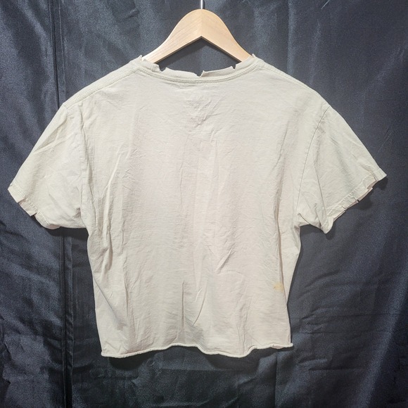 Def Leppard Distressed Graphic Crop T-Shirt Tan Leopard Band Tee S/M - Picture 5 of 11